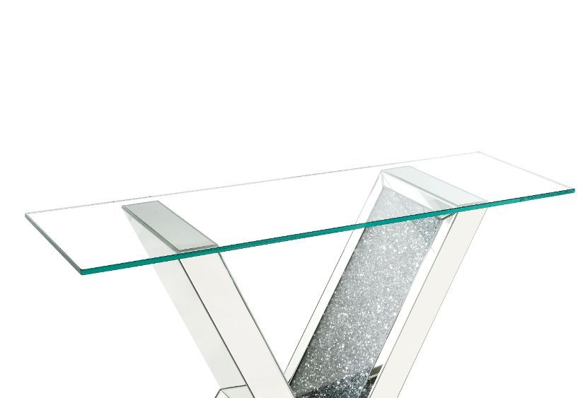 Noralie - mesa de destaque - vidro transparente, espelhado e falsos diamantes - 32 pol.