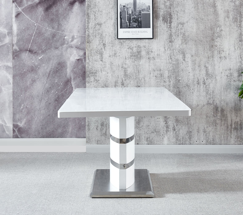 Expandable Glass Top Table With Butterfly Leaf, MDF Base With Stainless Steel - White