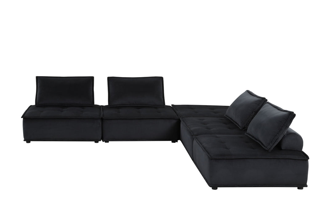 Anna - Velvet 5 Piece Sectional Sofa Ottoman