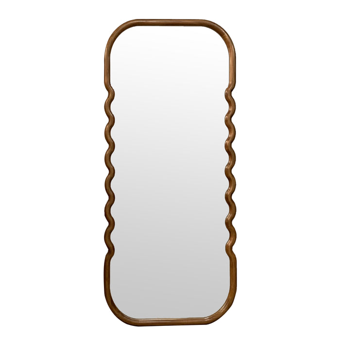 Oversized Wooden Floor Mirror With Unique Frame - Brown