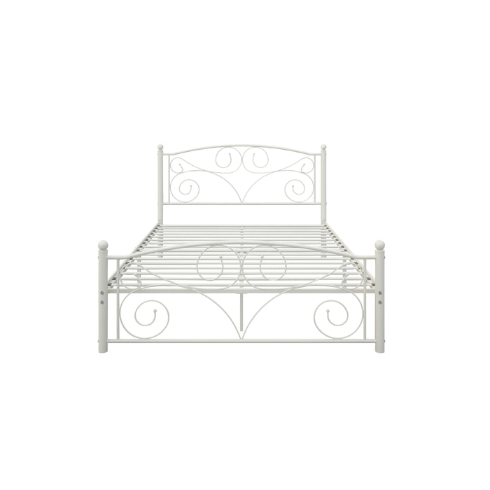 Queen Unique Flower Sturdy System Metal Bed Frame With Headboard And Footboard - White