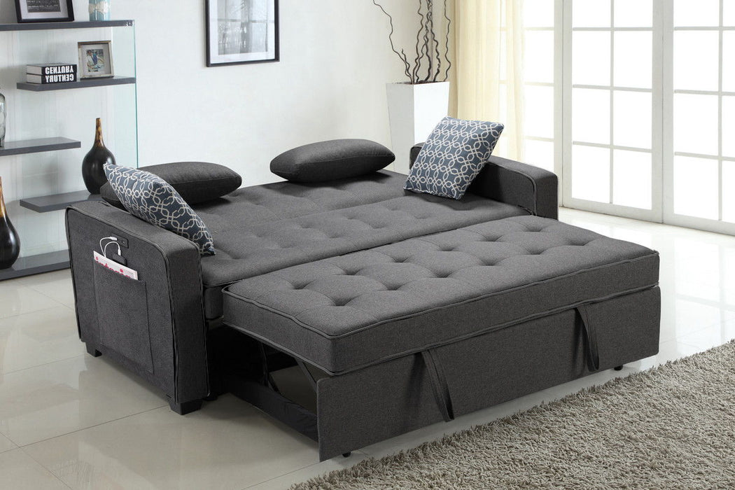 William - Modern Fabric Sleeper Sofa With 2 USB Charging Ports And 4 Accent Pillows - Gray