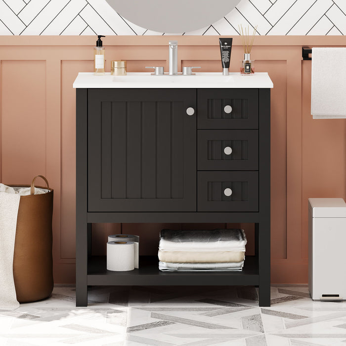 Transitional Style Bathroom Vanity Cabinet Combo With Ceramic Sink