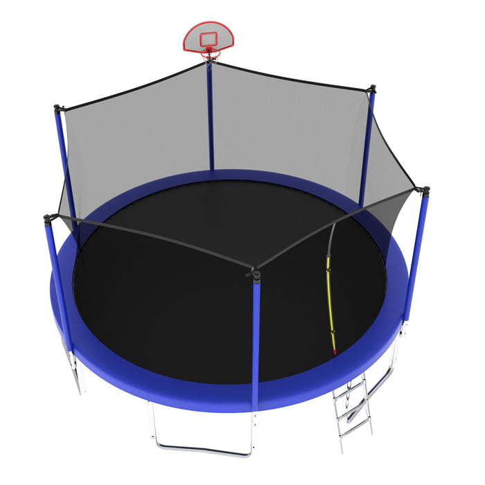 14Ft For Kids Children With Safety Enclosure Net Outdoor Backyards Large Recreational Trampoline - Blue