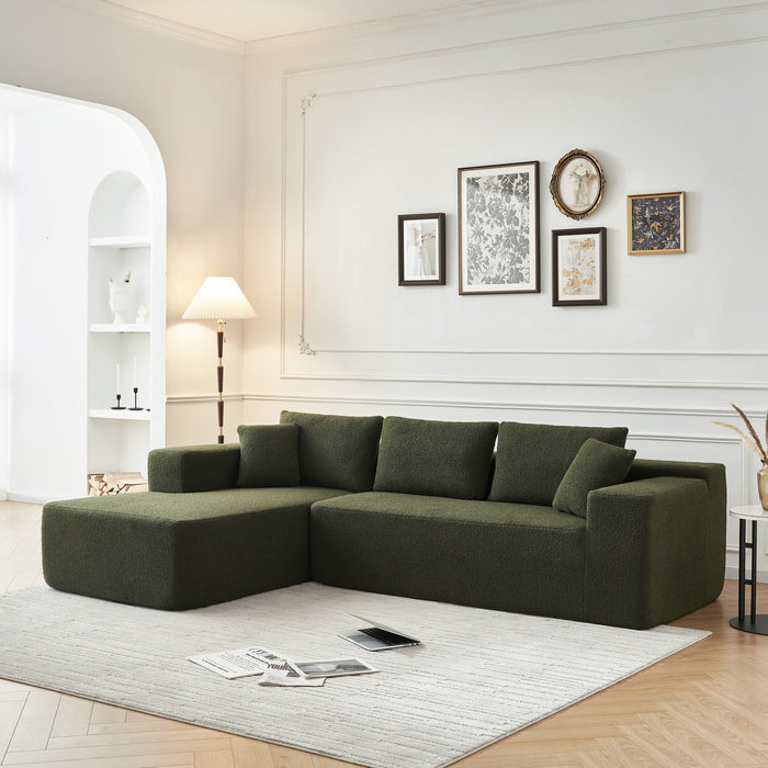 Sponge Sectional Sofa Couch For Living Room, L Shaped Modern Lamb Modular High Density Sponge Floor Sofa, Sherpa Fabric Sofa Couch With Chaise Lounge, Upholstered Corner Cloud Couch - Green