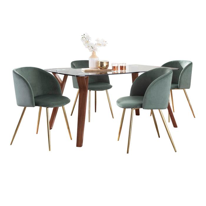 Folia Fran - 5 Piece Mid-Century Modern Dining Set - Walnut / Clear / Gold / Sage Green