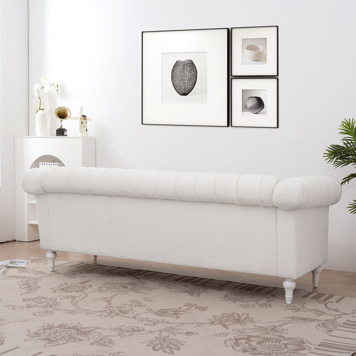 Traditional Square Arm Removable Cushion 3 Seater Sofa - White