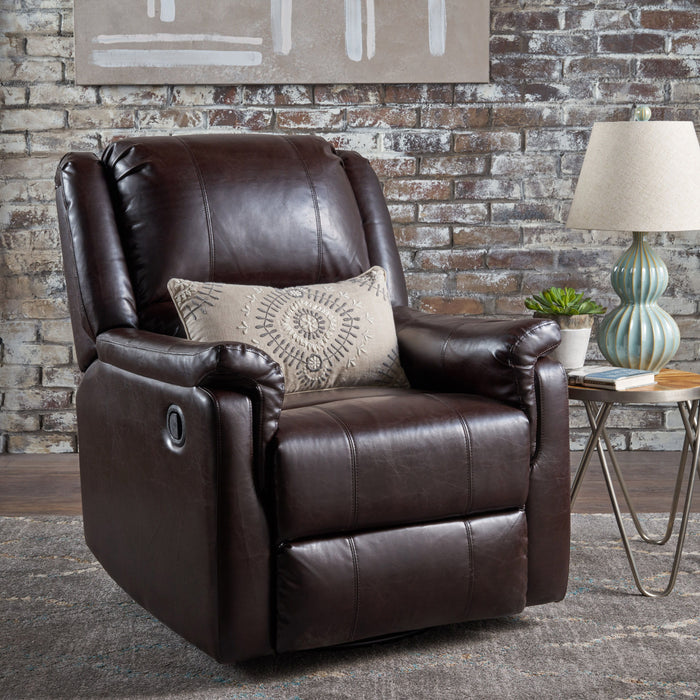 PU Glider Recliner With Swivel, Manual Reclining Chair - Brown