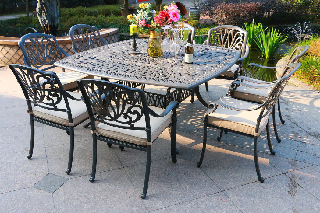 Square 8 Person 64" Long Aluminum Dining Set With Cushions