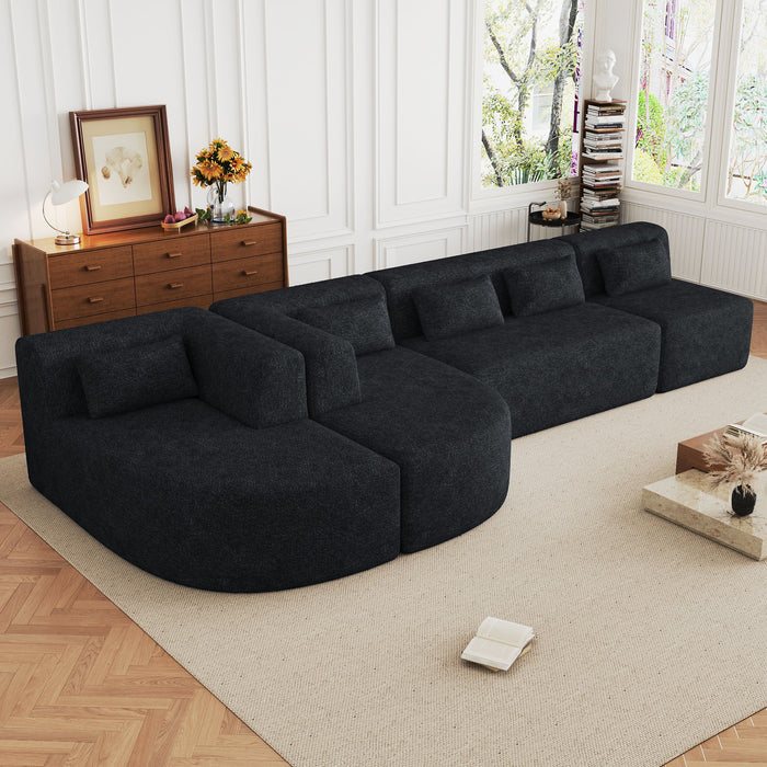 Upholstered Sofa Free Combined Sofa Couch With Two Chaise Lounge And Five Back Pillows For Living Room - Black