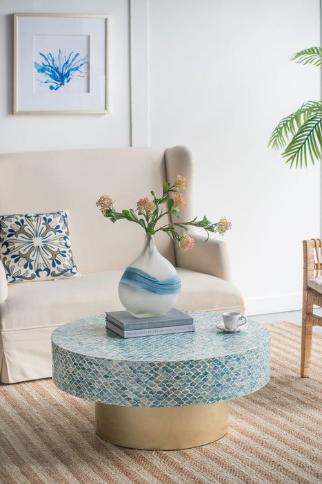 Unique Capiz Coffee Table With Pedestal Base