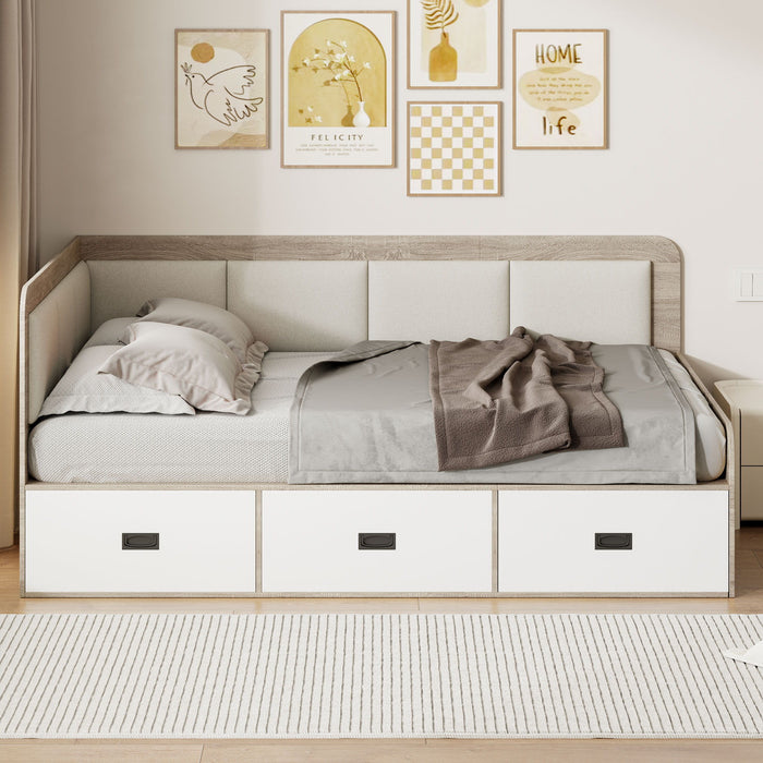 Full Size Daybed With Three Drawers And Three Storage Compartments - Nature / Beige