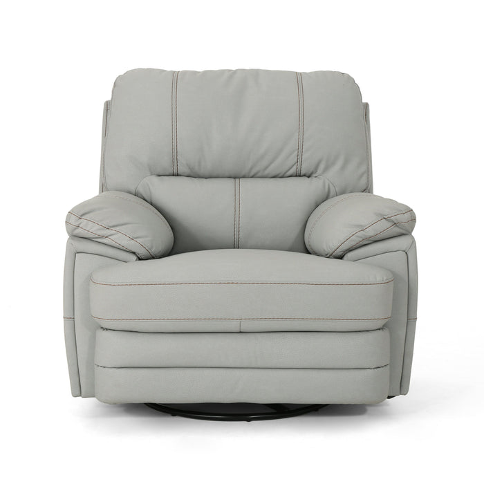 Wide Faux Leather Power Swivel Standard Recliner - Light Gray