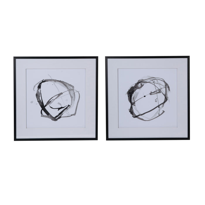 Modern Abstract Wall Art, Square Framed Wall Art (Set of 2) - Black