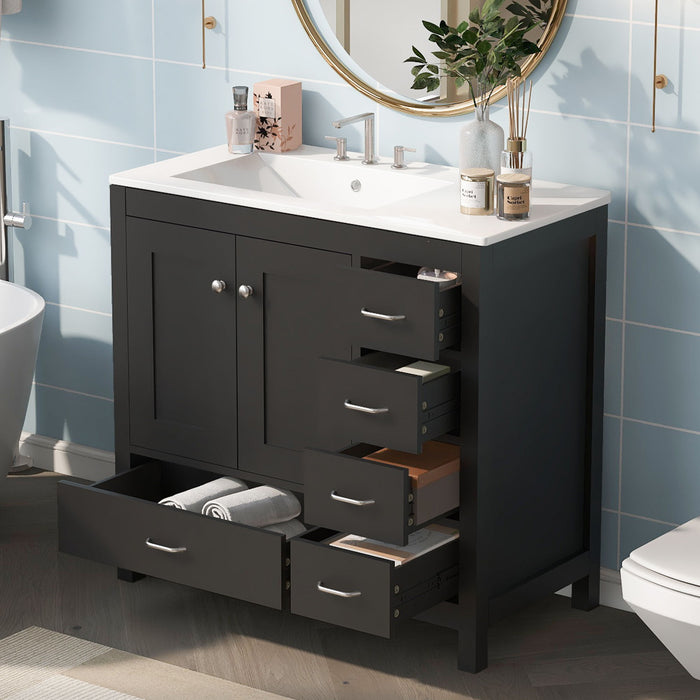 Bathroom Vanity With Ceramic Sink Combo, Abundant Storage Cabinet -2 Soft-Close Doors And 5 Drawers