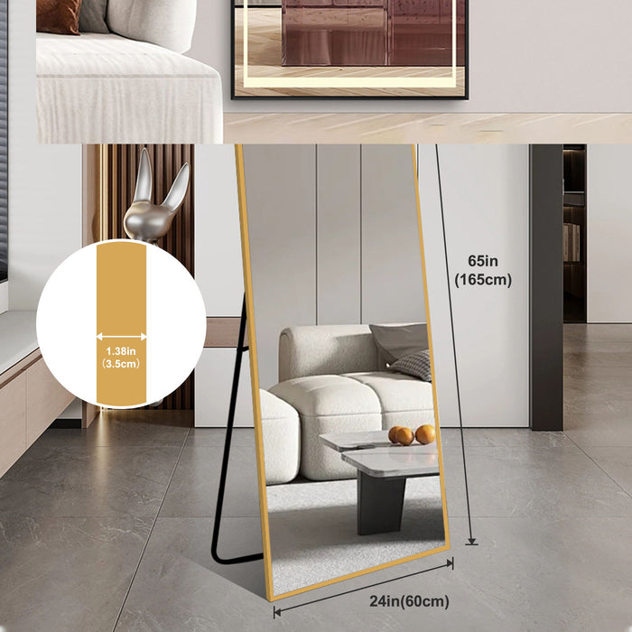 Floor Mirror Full Length Mirror Ultra Thin Aluminum Alloy Frame Modern Style Standing / Hanging Mirror Wall Mounted Mirror - Gold