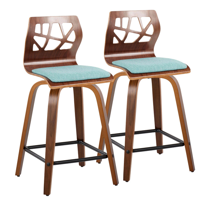 Folia - Mid Century Modern Fixed Height Counter Stool With Swivel With Square Footrest (Set of 2)