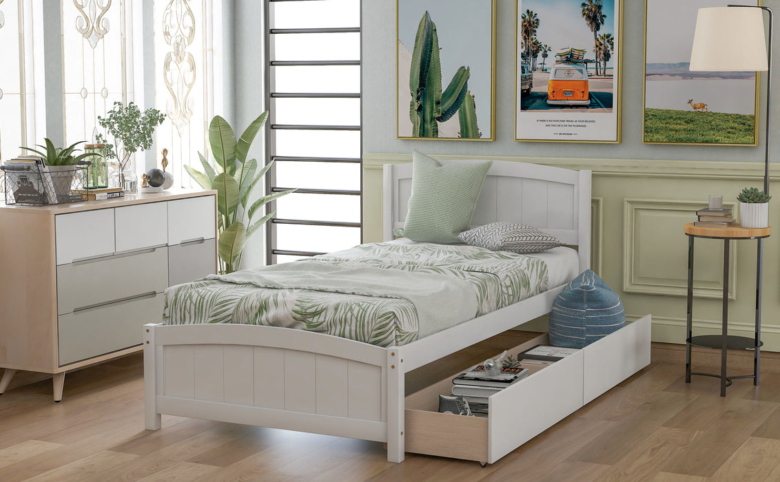 Twin Size Platform Bed & Two Drawers - White