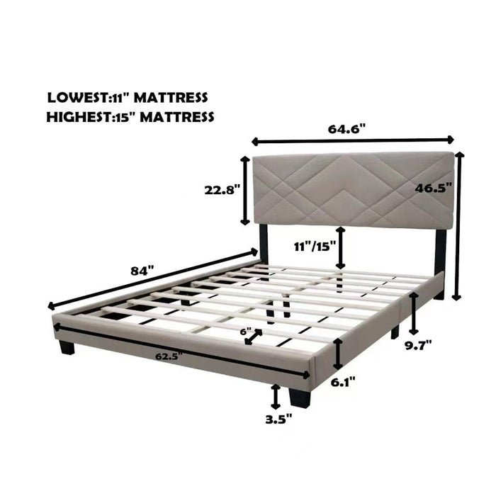 Queen Size Adjustable Upholstered Bed Frame Stain Resistant Cleans Up With A Light Wipe Simple Design Suitable For Any Room