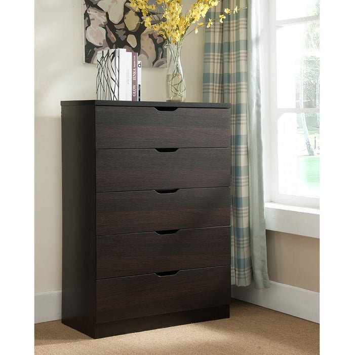 Five Drawer Chest Clothes Storage Cabinet With Metal Drawer Glides