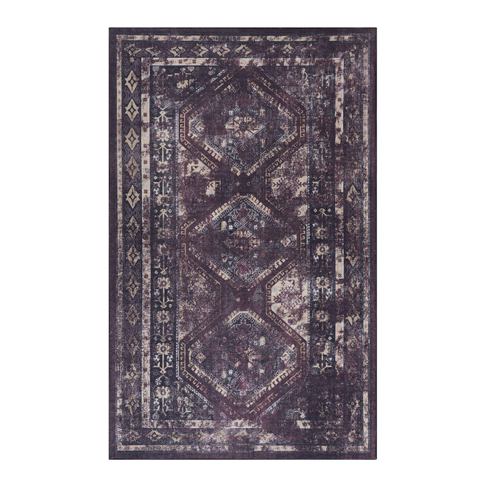 3' x 5' Area Rug, Washable Rug, Low-Pile, Non-Slip, Non-Shedding, Foldable, Kid & Pet Friendly Area Rugs For Living Room, Bedroom, Kitchen, Dining Room Rug, Perfect Gifts - Black / Burgundy