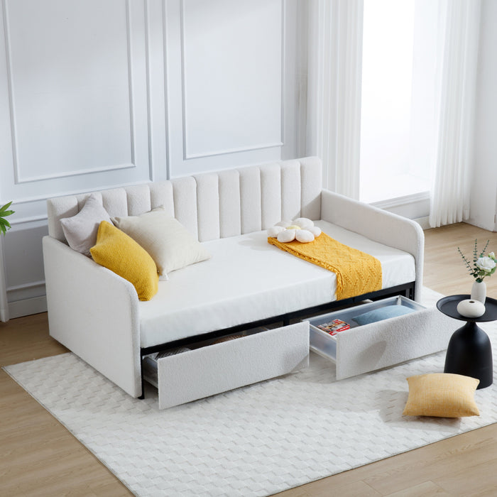 Flora - Upholstered Daybed With 2 Drawers Ribbed Tufted Backrest in Lavish Modern Design