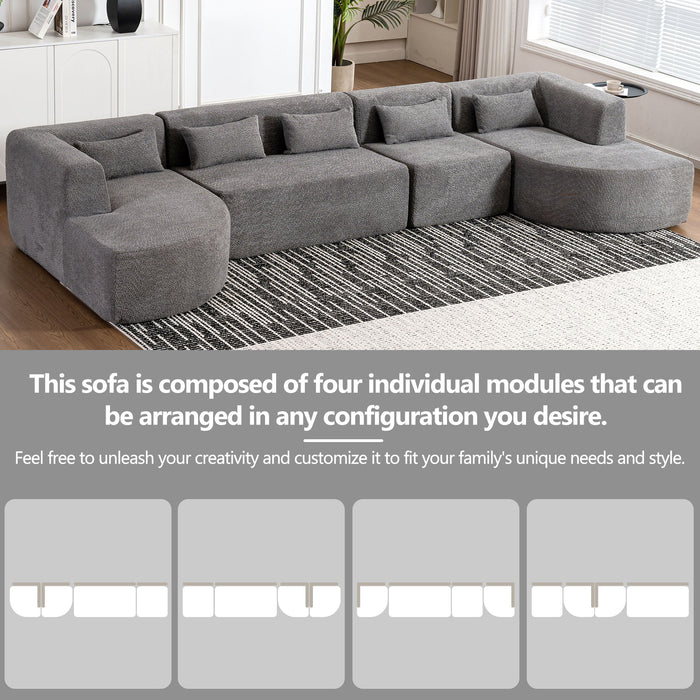 Upholstered Sofa Free Combined Sofa Couch With Two Chaise Lounge And Five Back Pillows For Living Room - Light Gray