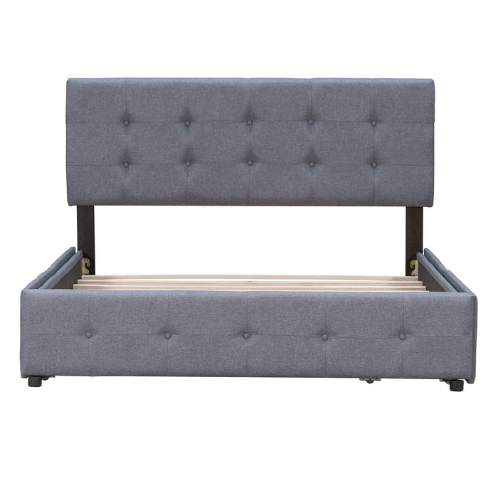 Queen Size Upholstered Platform Bed With Classic Headboard And 4 Drawers, No Box Spring Needed - Dark Gray