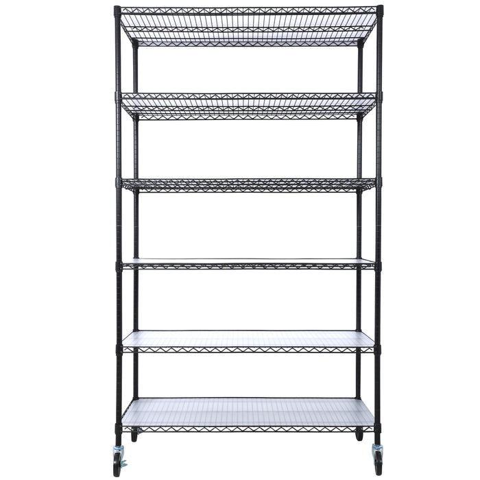 84" x 48" x 20" 6 Tier 6000Lbs Capacity Nsf Metal Shelf Wire Shelving Unit, Heavy Duty Adjustable Storage Rack With Wheels & Shelf Liners For Commercial Grade Utility Steel Storage Rack - Black