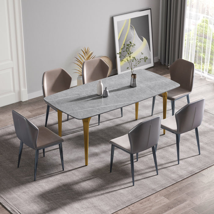 70.87" Modern Artificial Stone Curved Gold Metal Leg Dining Table - Gray