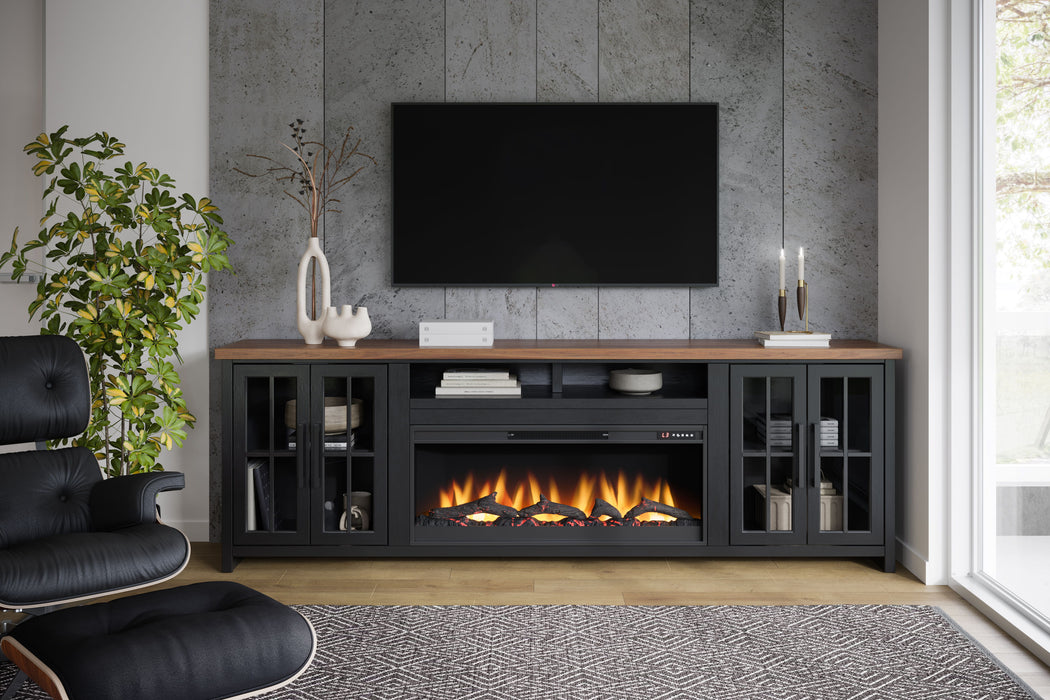 Essex - 97" Fireplace TV Stand Console For TVs Up To 100" - Black And Whiskey