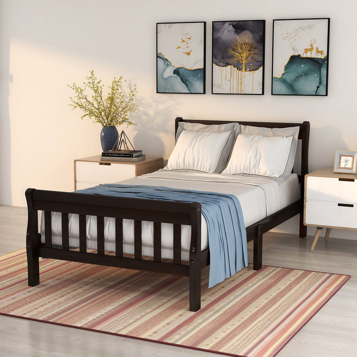 Twin Platform Bed Frame Panel Bed Mattress Foundation Sleigh Bed With Headboard / Footboard / Wood Slat Support - Espresso