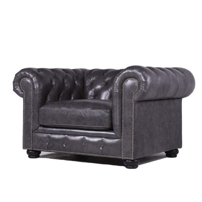 Traditional Tufted Leather Chesterfield Nailhead Chair