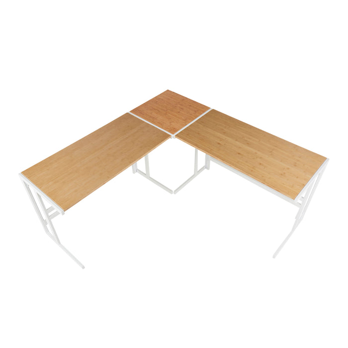 Roman - Industrial L Shaped Desk - White / Natural