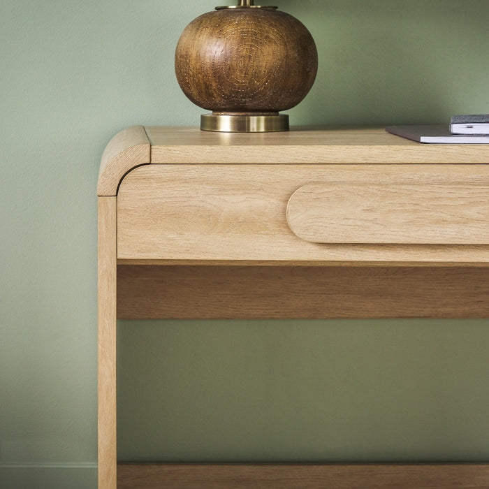 Modern Curved Waterfall Desk With Drawers - Oak