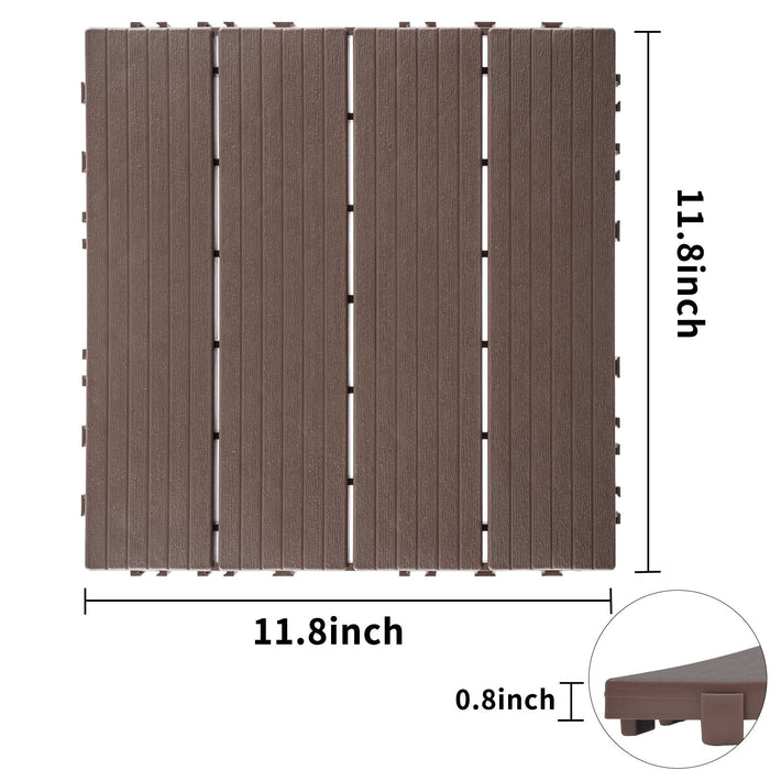 Plastic Interlocking Deck Tiles (Pack Of 44), Patio Flooring Outdoor Waterproof All Weather Use For Garden, Poolside Front / Back Yard - Light Coffee