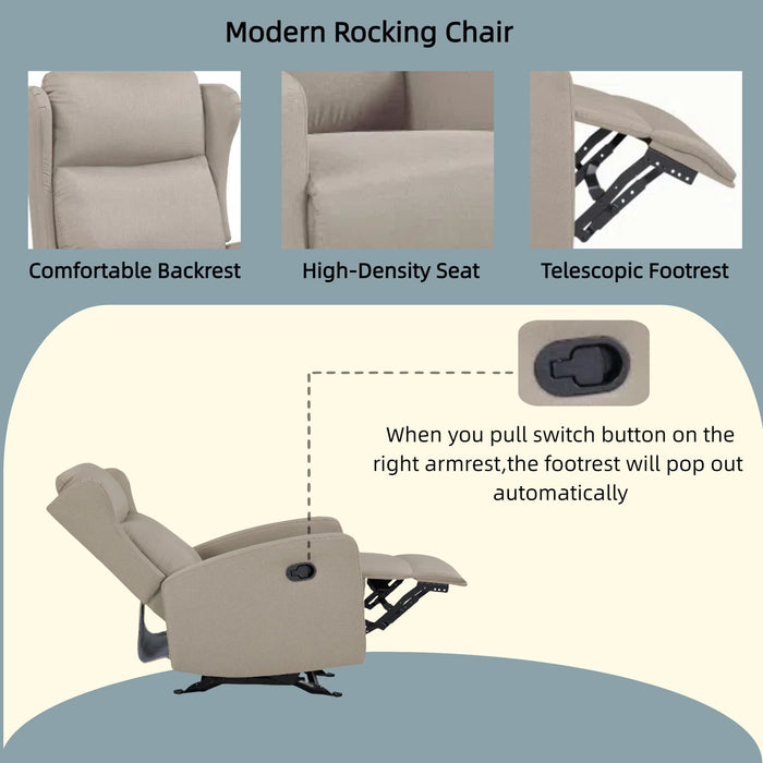 Rocking Recliner Chair For Living Room, Adjustable Modern Recliner Chair, Recliner Sofa With Lumbar Support, Classic And Traditional Recliner Chair With Comfortable Arm And Back Sofa - Light Gray