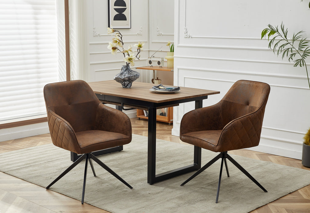 Modern Chair With Iron Tube Legs (Set of 2), Soft Cushions And Comfortable Backrest, Suitable For Dining Room, Living Room, Cafe, Simple Structure Swivel Chair - Matte Brown