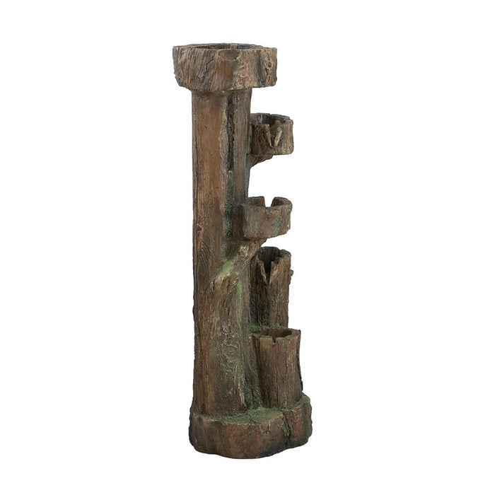 Rustic Decorative Tree Trunk 5 Tier Water Fountain, With Light And Pump, For Indoor And Outdoor - Brown