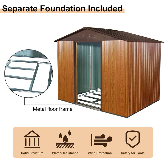 Outdoor Metal Storage Shed With Floor Base - Coffee