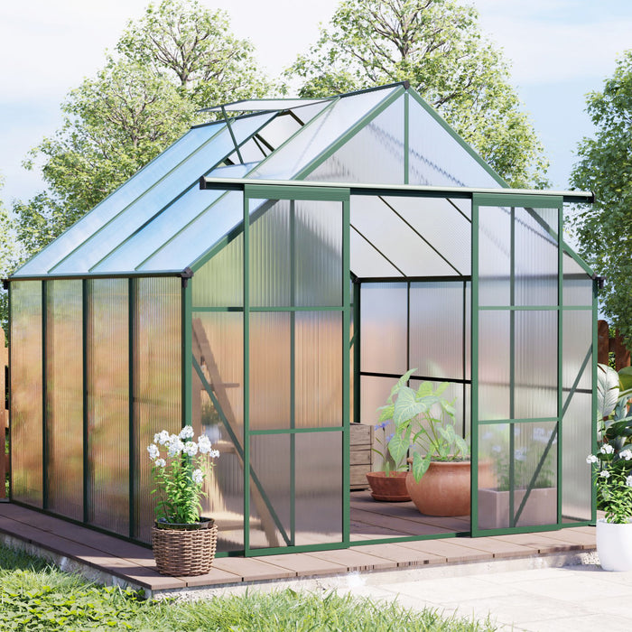 Double Door Polycarbonate Greenhouse Raised Base And Anchor Aluminum Heavy Duty Walk In Greenhouses For Outdoor Backyard In All Season