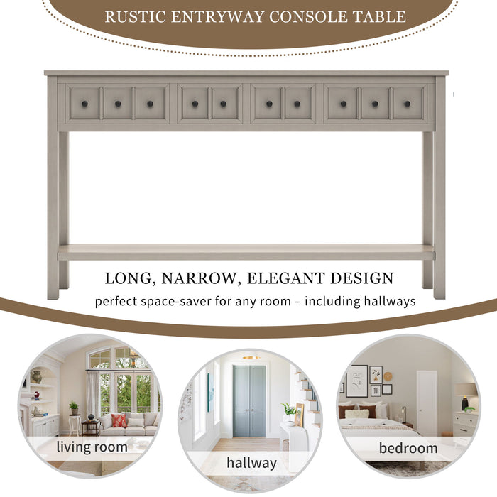 Rustic Entryway Console Table Long Sofa Table With Two Different Size Drawers And Bottom Shelf For Storage