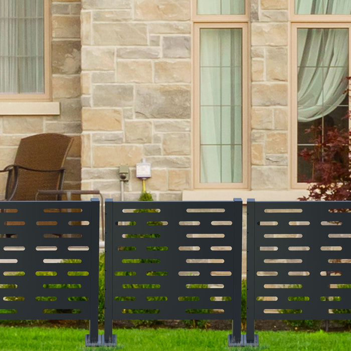 Air Conditioner Fence For Outdoor Units, Metal Privacy Fence Cover, Perfect To Conceal Air Conditioning Units, 3- Fence Panels - Charcoal