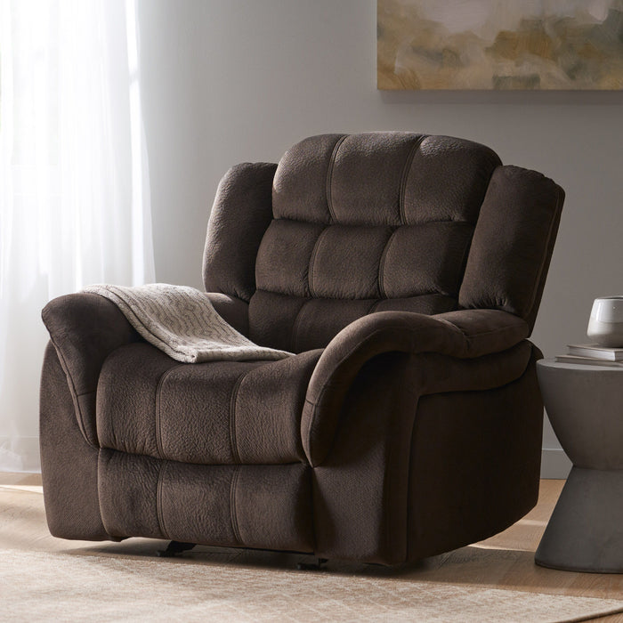 Classic Design, Plush Fabric, Glider Recliner - Brown