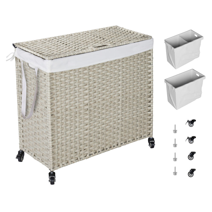 Laundry Hamper With Lid PE Rattan Powder Coating Frame Clothes Hampers With 2 Removable Bags