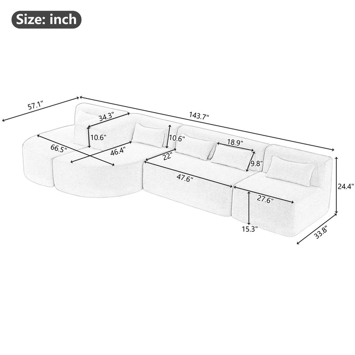 Upholstered Sofa Free Combined Sofa Couch With Two Chaise Lounge And Five Back Pillows For Living Room - Light Gray