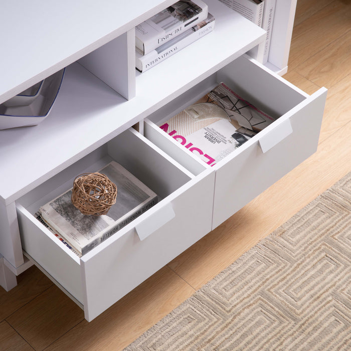 Modern TV Stand With Three Shelves And Two Drawers