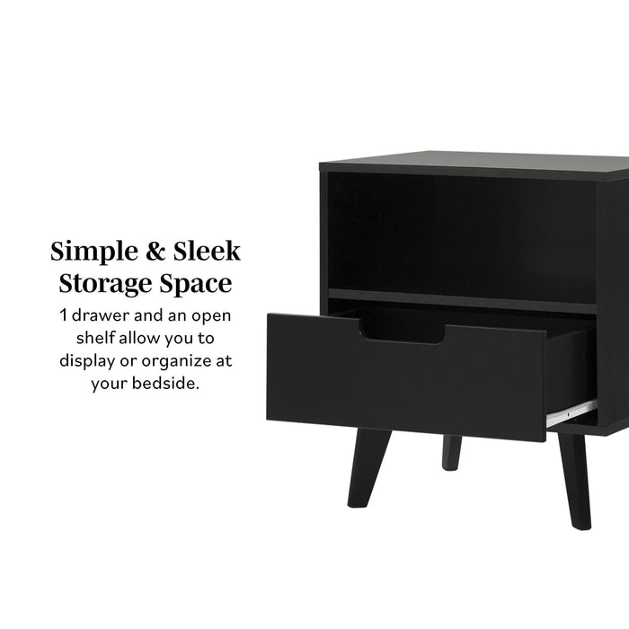 Modern 1 Drawer Nightstand With Open Cubby - Black