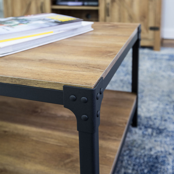 Modern Industrial Coffee Table With Lower Shelf - Barnwood