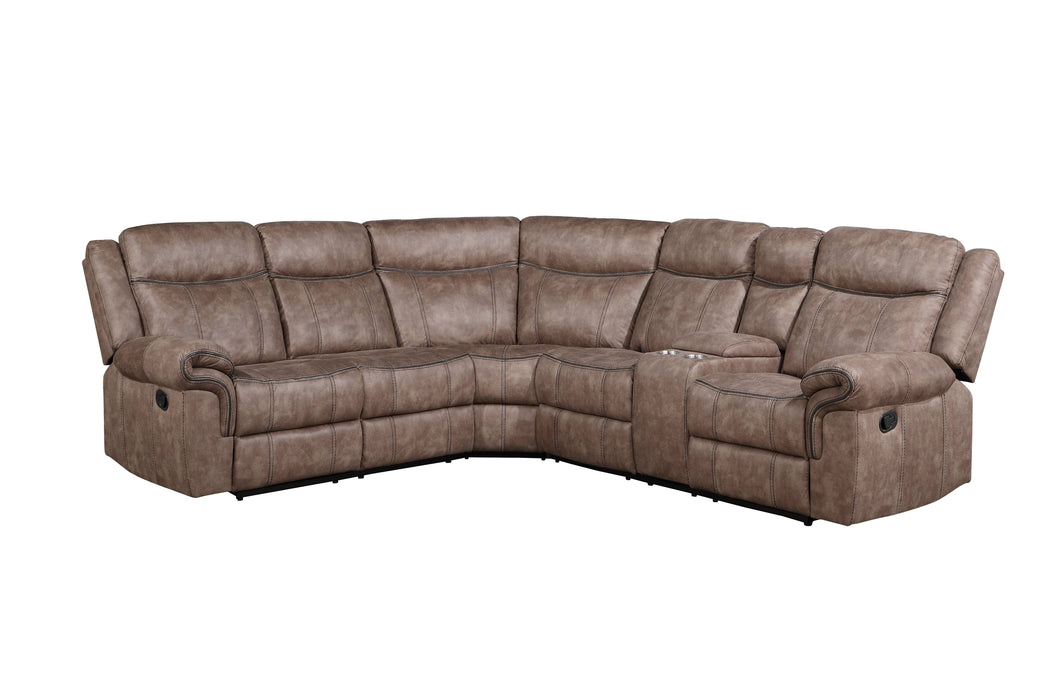 Dollum - Two Tone Nubuck Manual Recliner Sectional Sofa With USB Port Cupholder Console